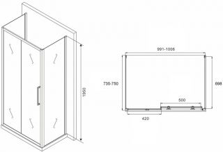 Душевой уголок ABBER Schwarzer Diamant AG30100H-S75-S75 100x75см хром